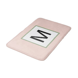 Zwarte monogram roze en salie groen badmat