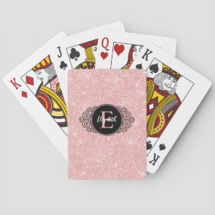 Zwarte Monogram Roze Glitters Pokerkaarten