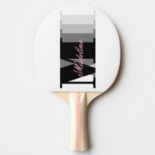 Zwarte Monogram Typografie Roze Script Tafeltennisbatje