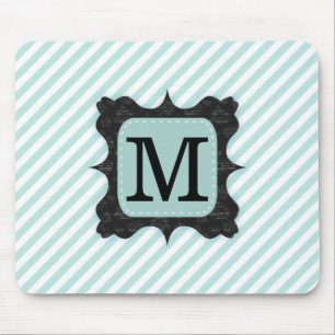 Zwarte Monogram van het Patroon van de Strepen van Muismat