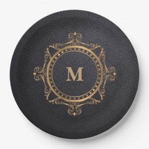 Zwarte monogram van Luxe ornamental mandala Papieren Bordje