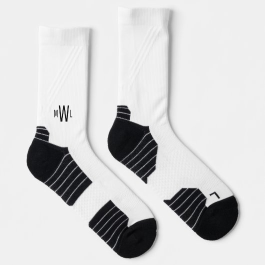 Zwarte Monogram Witte Sokken (Rechts)