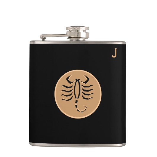 Zwarte monogrammed-fles - Zodiac - Scorpio Heupfles (Voorkant)