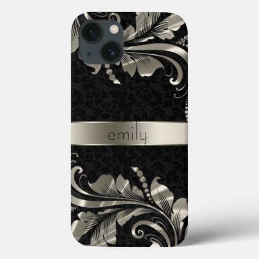 zwarte monotonen, Damask en Silver Floral Swirls Case-Mate iPhone Case (Achterkant)
