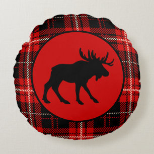 Zwarte Moose, rode Pset Cabine Rond Kussen