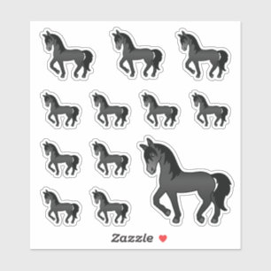Zwarte Moppige Cartoon Dravende Paarden Sticker