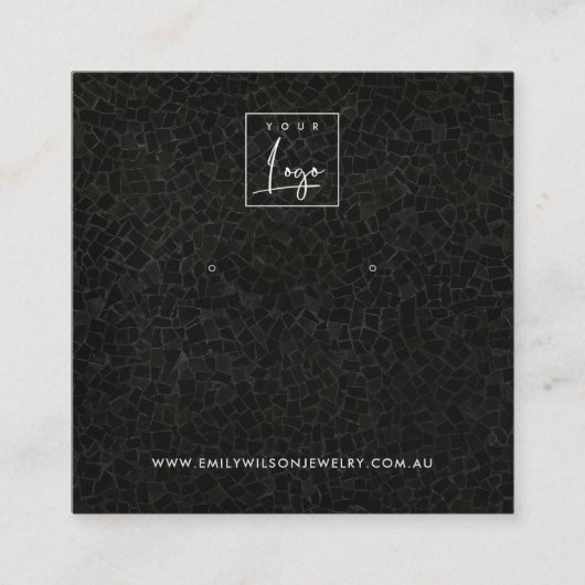 ZWARTE MOSAISCHE TEXTURE STUD EARRING DISPLAY-KAAR VIERKANTE VISITEKAARTJE (Voorkant)