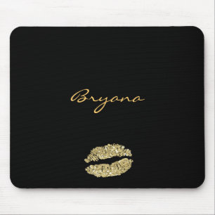 Zwarte muismat met gouden glitters Kiss Lips