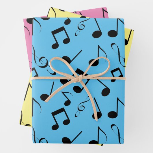 Zwarte Musical Notes Design Wrapping Papiersets Inpakpapier Vel (In situ)