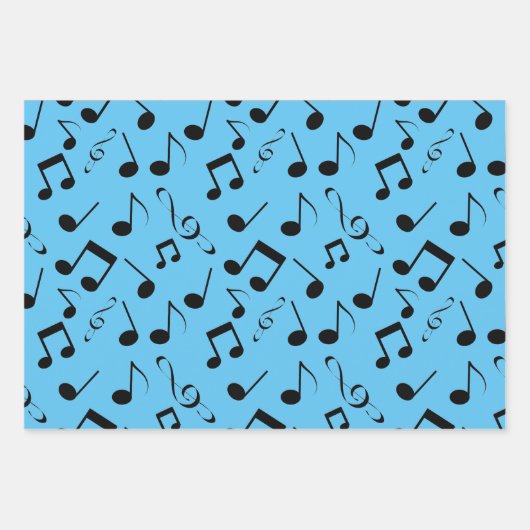 Zwarte Musical Notes Design Wrapping Papiersets Inpakpapier Vel (Voorkant)