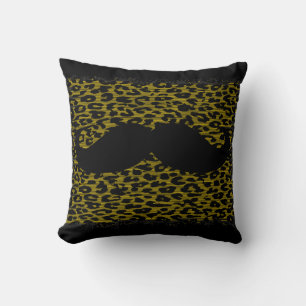 Zwarte Mustache op luipaard Kussen