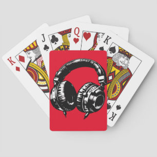 Zwarte muziek koptelefoons DJ verjaardagsfeest cad Pokerkaarten