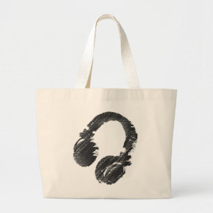 zwarte muziekhoofdtelefoon grote tote bag