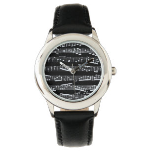 Zwarte muzieknoten horloge
