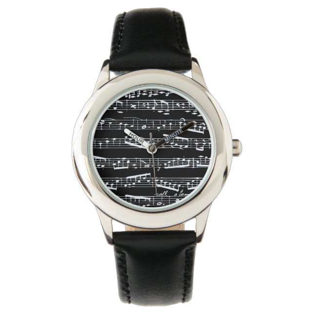 Zwarte muzieknoten horloge (Voorkant)