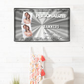 Zwarte muzieknoten op zilver spandoek (Insitu)