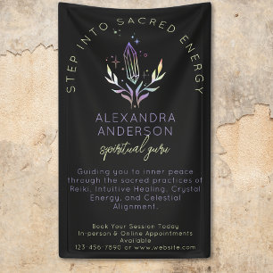 Zwarte mystieke holografische Spirituele kristalle Spandoek