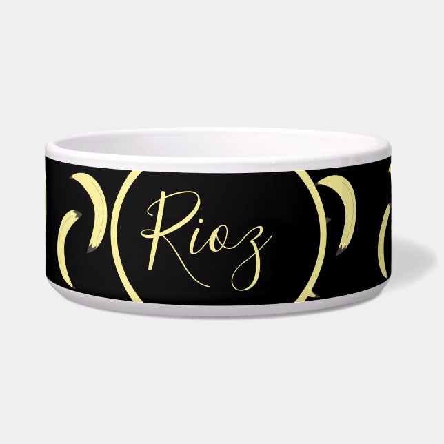 Zwarte naam Banana Pattern Voerbakje (Voorkant)