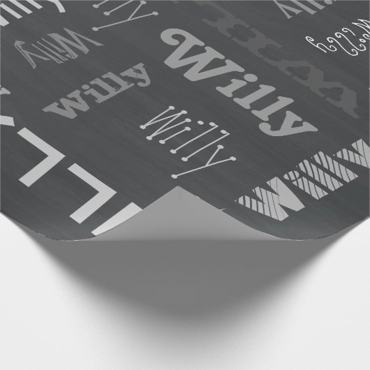 Zwarte Naam Collage 🎁 Geweldige Woordwolk Fun Fab Cadeaupapier (Hoek)