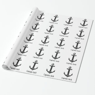 zwarte Nautical Anchor Cadeaupapier