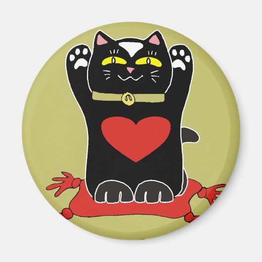 Zwarte Neko met harten Magneet (Voorkant)