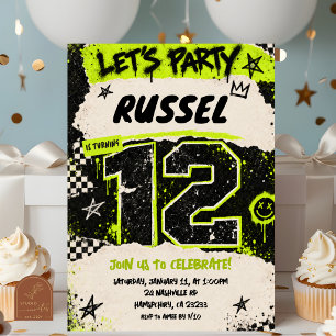 Zwarte Neon Groene Grunge Feest 12e verjaardag Kaart
