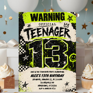 Zwarte Neon Groene Grunge Feest 13e verjaardag Kaart