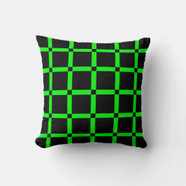 Zwarte & Neon Groene Raster Patroon Worp Kussen