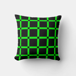 Zwarte & Neon Groene Raster Patroon Worp Kussen