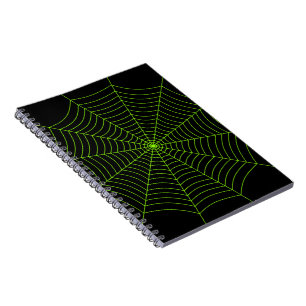 Zwarte neon groene spinnenweb Halloween patroon Notitieboek