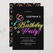 Zwarte Neon Kleurrijke Glow Balloon Verjaardag Kaart (Voorkant / Achterkant)