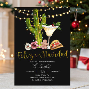 Zwarte Neon Mexicaanse Feliz Navidad Vakantie Fies Kaart