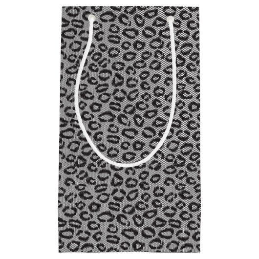 Zwarte netzijde met luipaard op wit klein cadeauzakje (Voorkant)