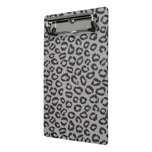 Zwarte netzijde met luipaard op wit mini klembord (Angled2)
