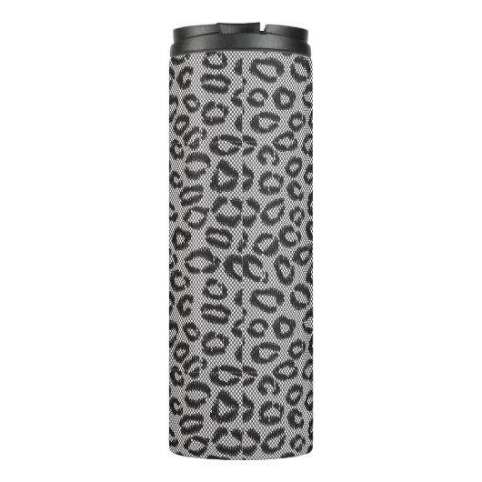 Zwarte netzijde met luipaard op wit thermosbeker (Achterkant)