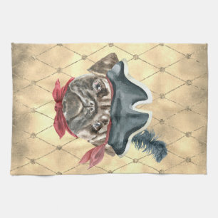 Zwarte neus de Pugs Piraat Keukenhanddoek