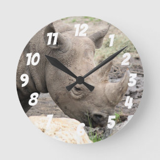 Zwarte Neushoorn Wandklok Ronde Klok
