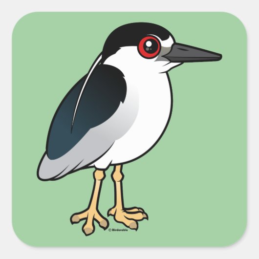 Zwarte Night Heron Vierkante Sticker (Voorkant)