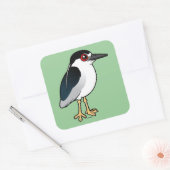 Zwarte Night Heron Vierkante Sticker (Envelop)