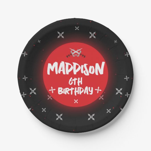 Zwarte Ninja Verjaardagsfeest Papieren Borden Papieren Bordje (Voorkant)