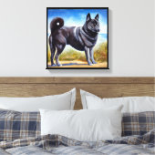 Zwarte Noorse Elkhound Dog Canvas Afdruk (Insitu (Slaapkamer))