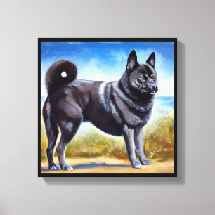 Zwarte Noorse Elkhound Dog Canvas Afdruk