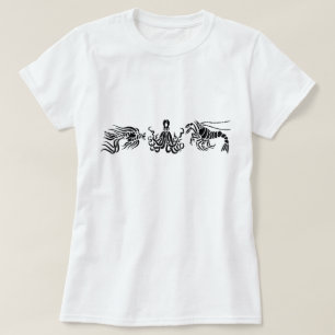Zwarte octopus Lobster en visillustratie T-shirt