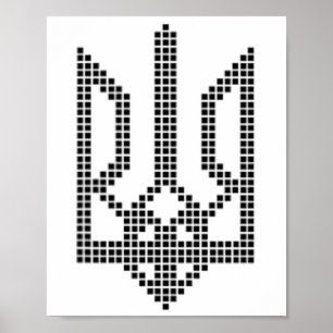 Zwarte Oekraïense Tryzub-symbool op het hart - Oek Poster
