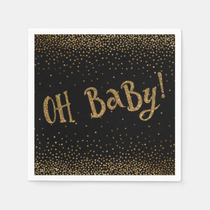 Zwarte "Oh Baby!" Gouden Glitter Confetti Baby Sho Servet