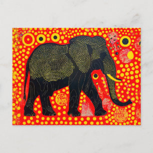 Zwarte olifant met Oranje bubbelpatroon Feestdagenkaart