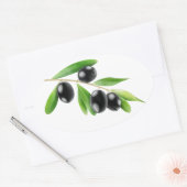 Zwarte olijven op een tak ovale sticker (Envelop)