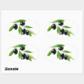 Zwarte olijven op een tak ovale sticker (Vel)