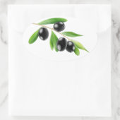 Zwarte olijven op een tak ovale sticker (Tas)