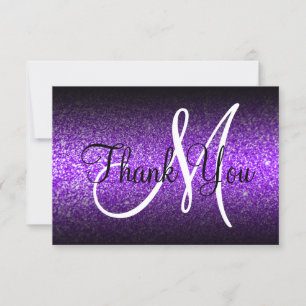 Zwarte Ombre Paarse Glitter Monogram Bedankkaart